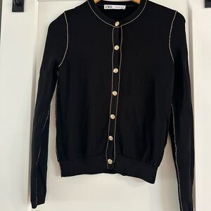 Zara Black Knit Top with Gold Accents